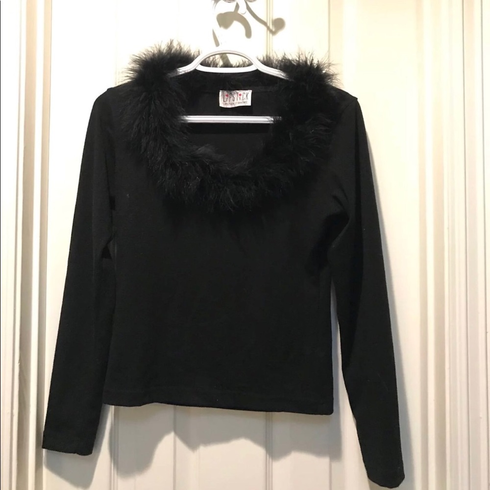 Fuzzy Neck Black Shirt